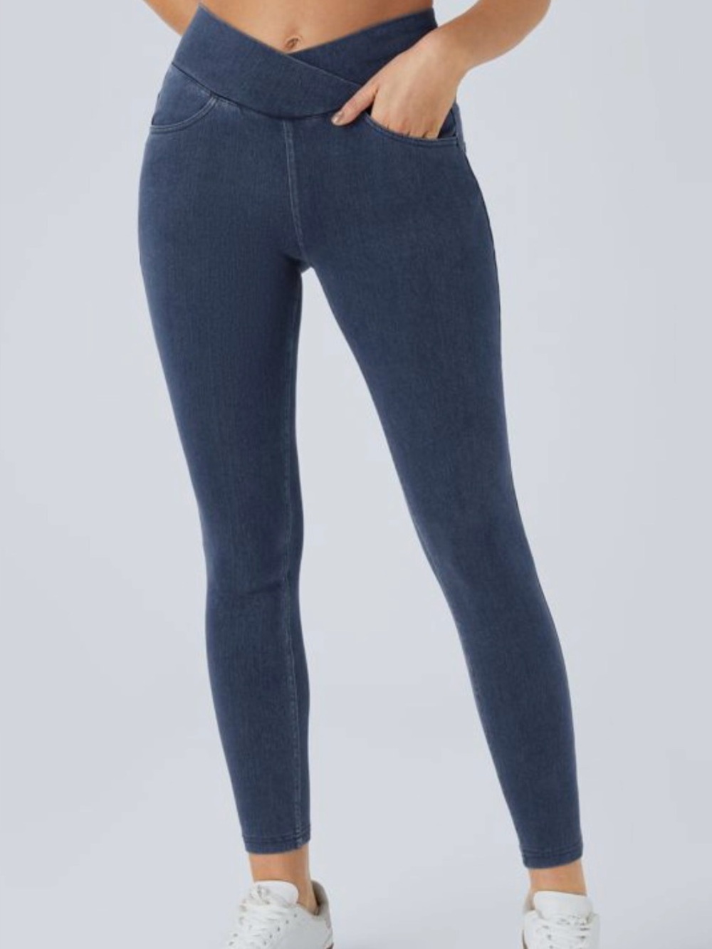 Halara Flex High Waisted Crossover Pockets Denim Work Leggings Small Full Length
